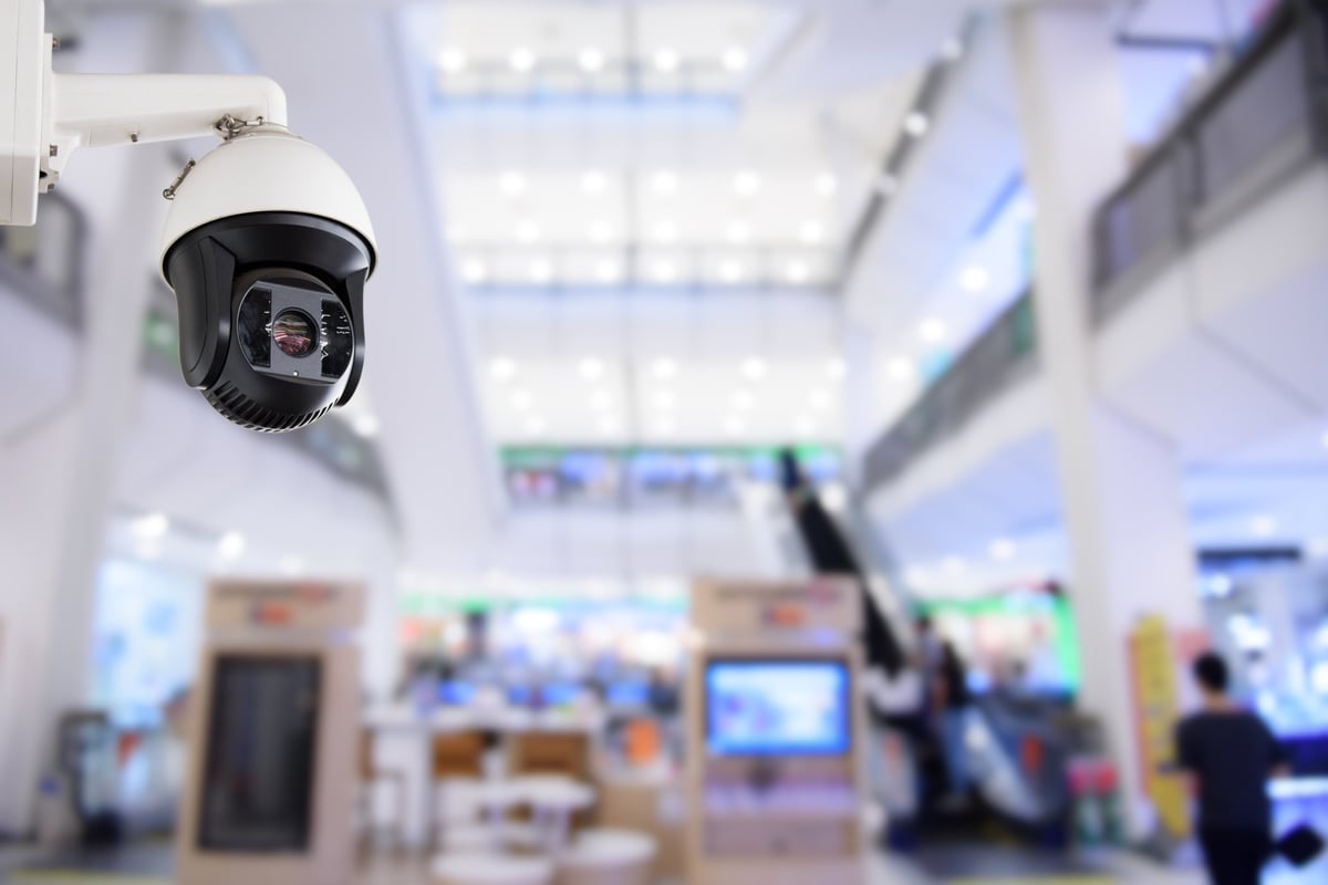 Modern security camera system monitoring a commercial premises